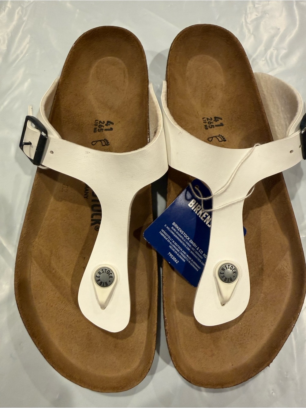 Birkenstock Women’s White Gizeh Thong Sandals with Brown Footbed size 41